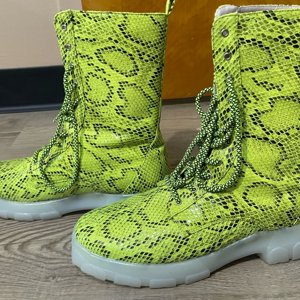 Lime green combat rain boots